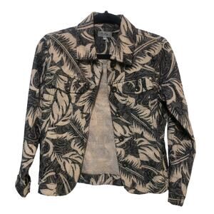 Analogy Floral Embroidered Petite Button‎ Up Jacket Brown Women's Size Small